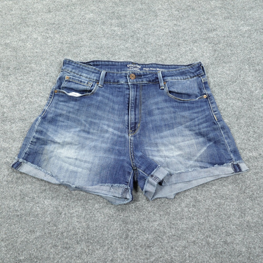 Levis Signature Shorts Womens 12 Blue High-Rise Denim Stretch Cutoff Jorts Faded